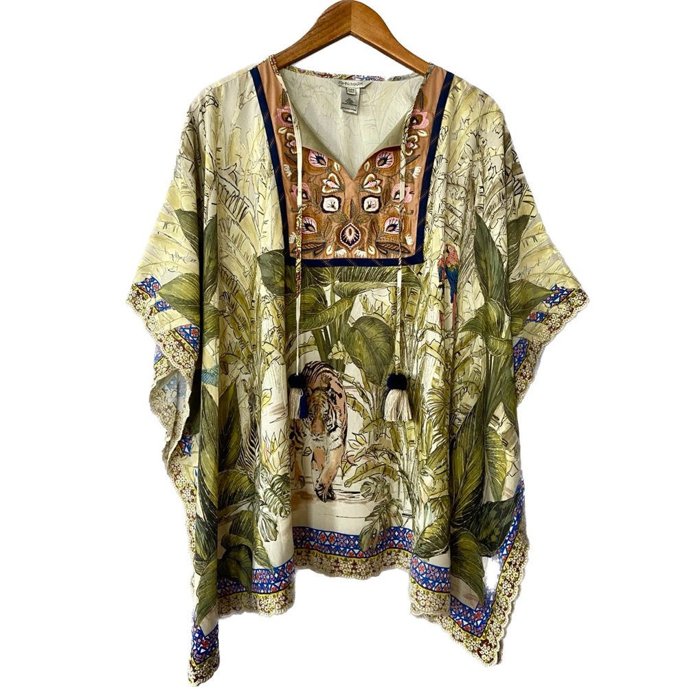 John Mark Jungle Themed Embroidered Poncho Blouse Size S/M
